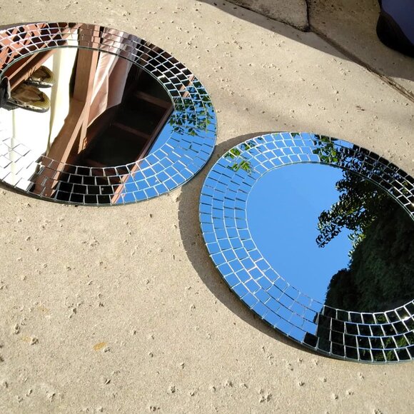 A Fabulous Pair (2) of Vintage Pop art Ikea Tranby Round Mosaic Wall Mirrors - Picture 5 of 9